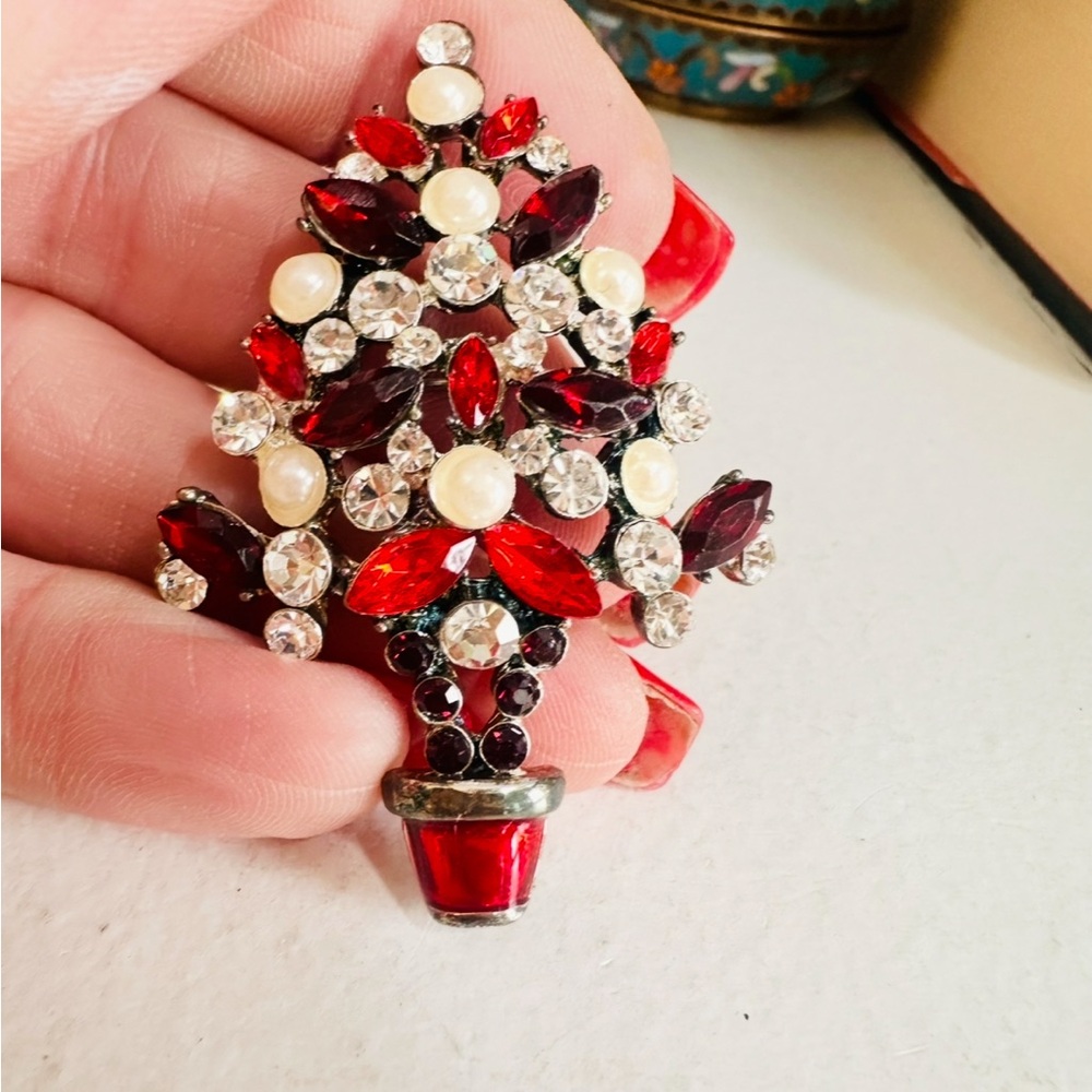 Elegant Red and Silver Brooch